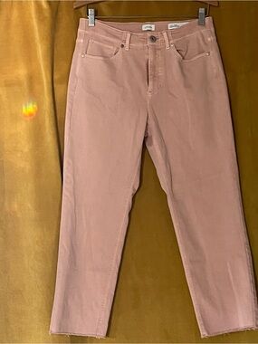 J. Jill Denim High-Rise Straight-Leg Crop Jeans in Blush, Size 6